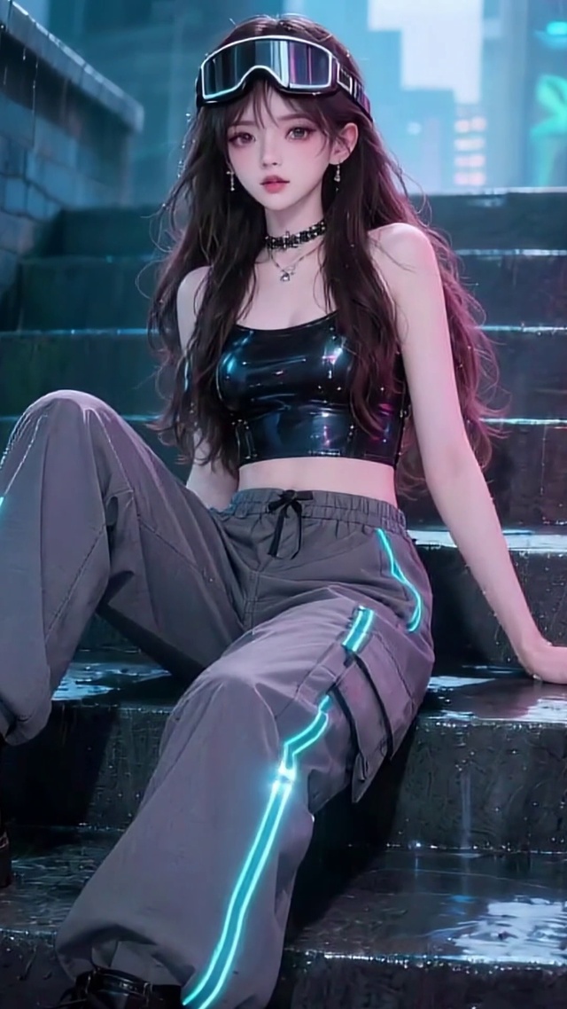 赛博雨天美女