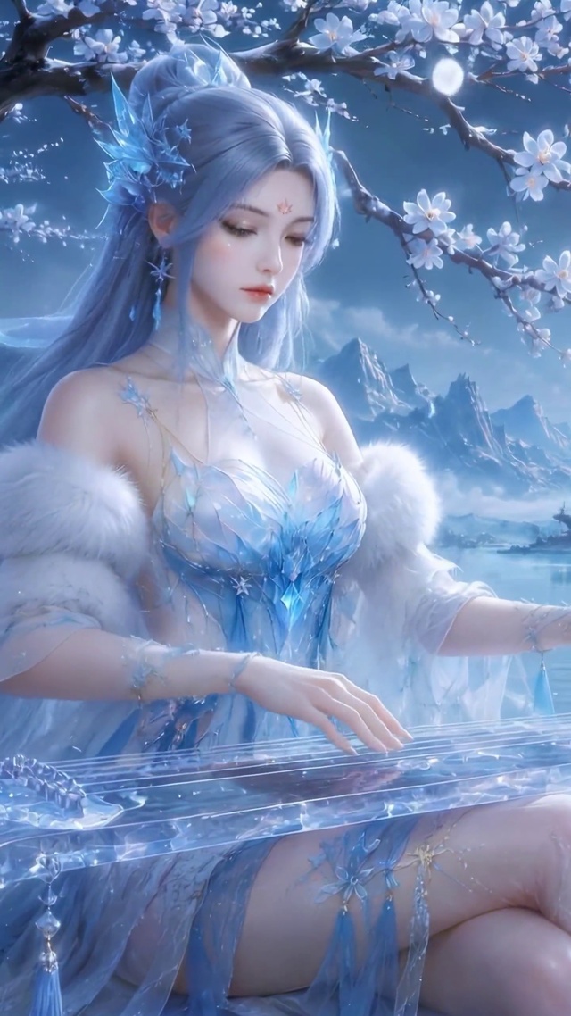 江雪夜清冷抚琴人
