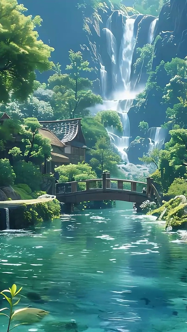 护眼绿景瀑布山水