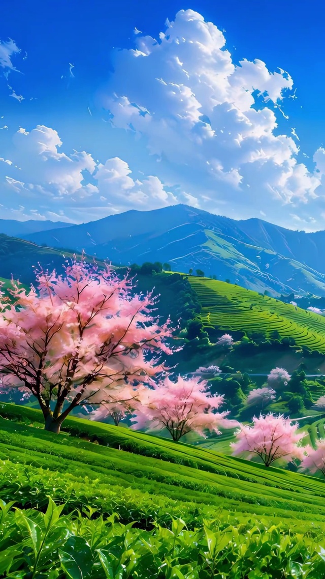 护眼春日茶山晴景