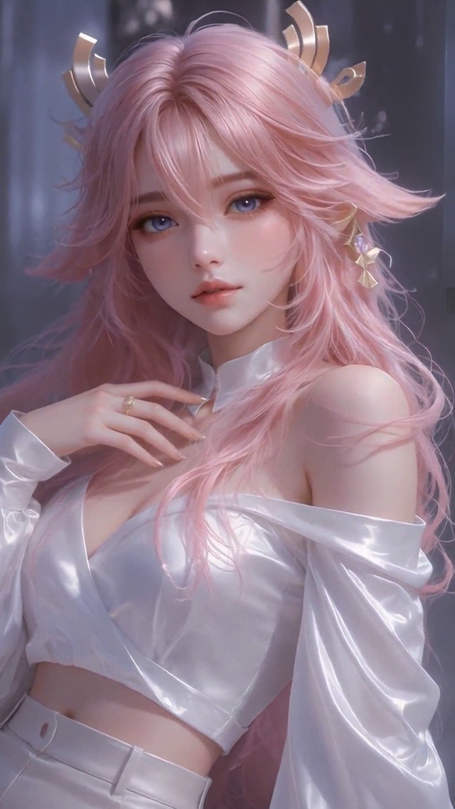 梦幻粉发美少女月下百合