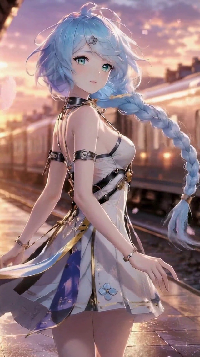 樱花车站蓝发二次元美少女