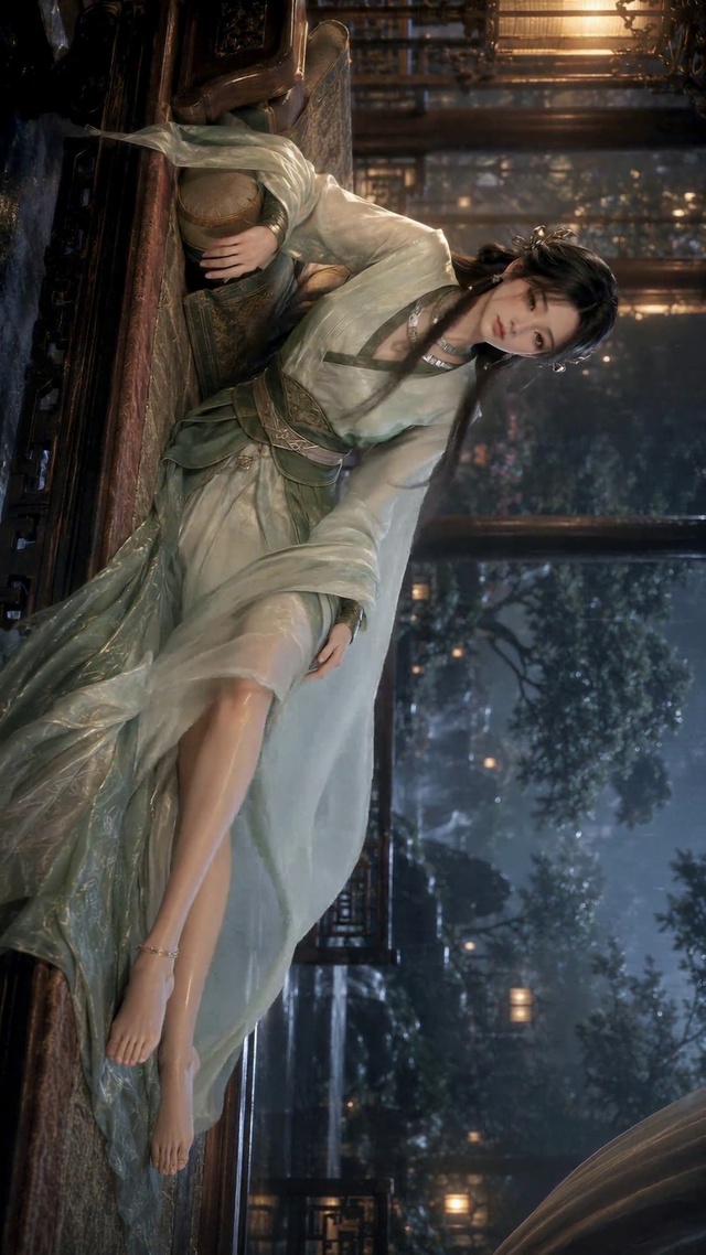 雨夜庭院古风长腿美人