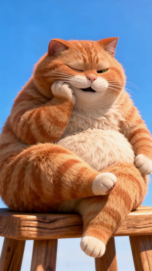 惬意晒太阳的胖橘猫