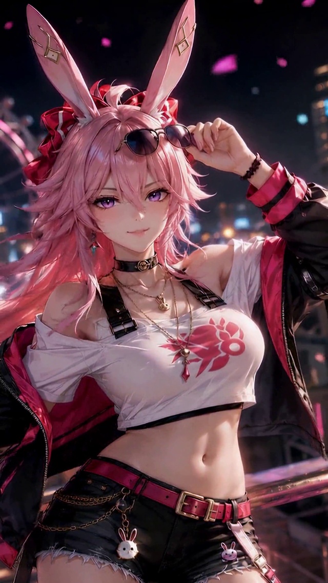 霓虹都市粉发兔耳美少女