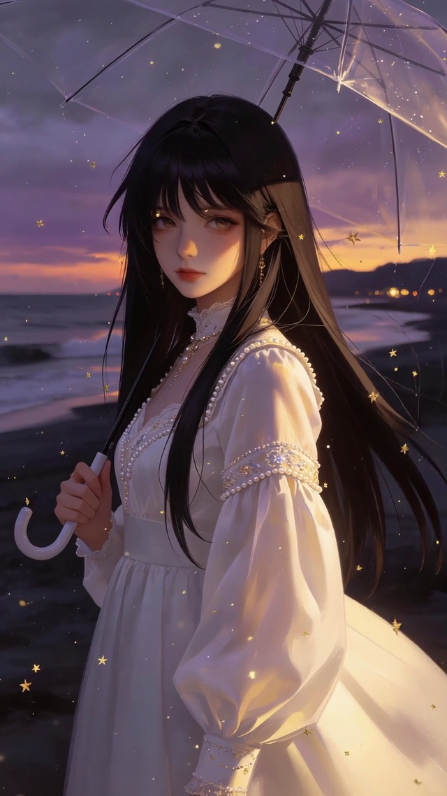 海边撑伞女孩