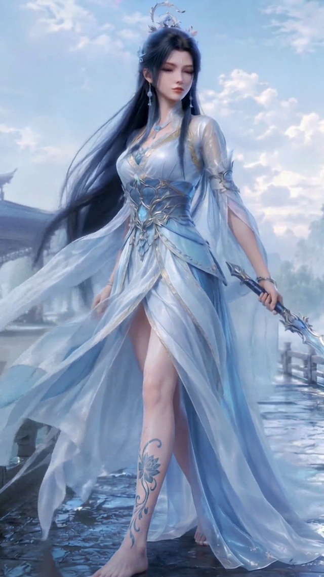 古风荷塘持剑清冷女神
