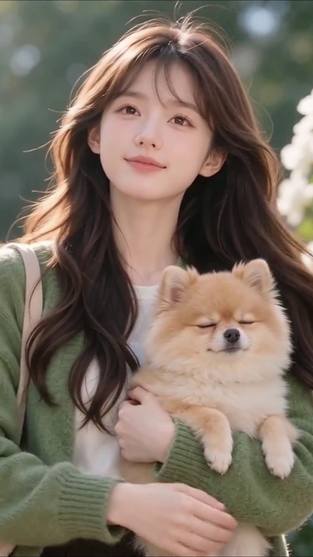 抱宠物的治愈少女