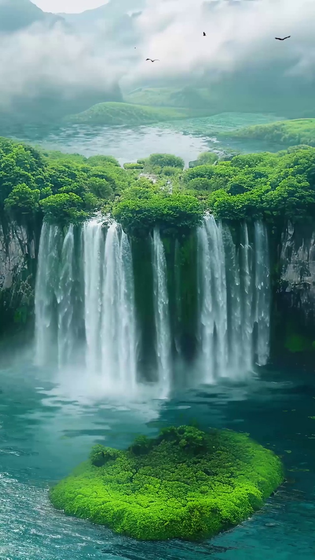 神秘大海仙山瀑布