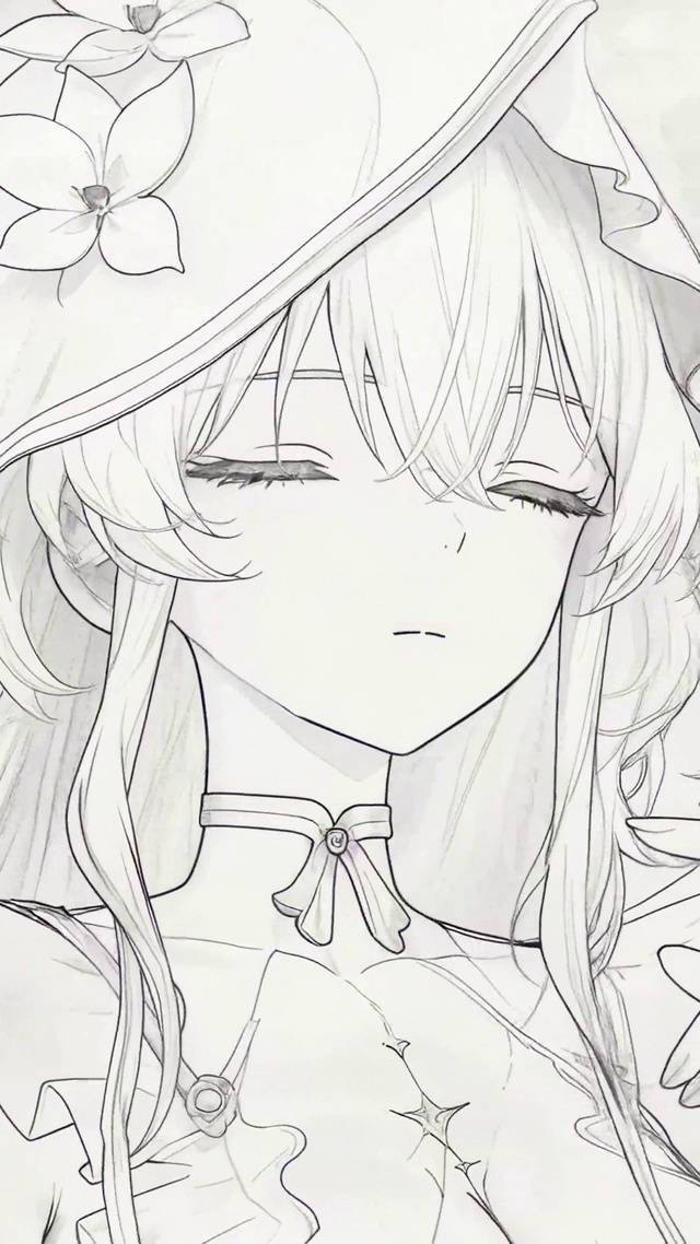 线条素描蝴蝶少女守岸人