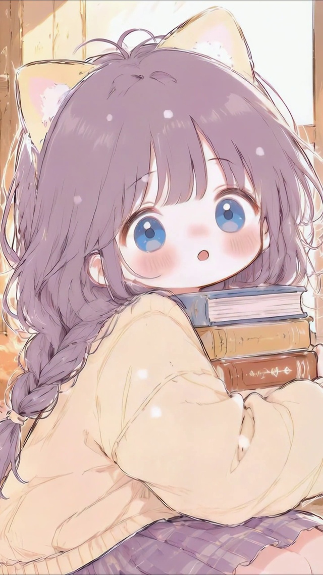 暖光书房猫耳萌少女