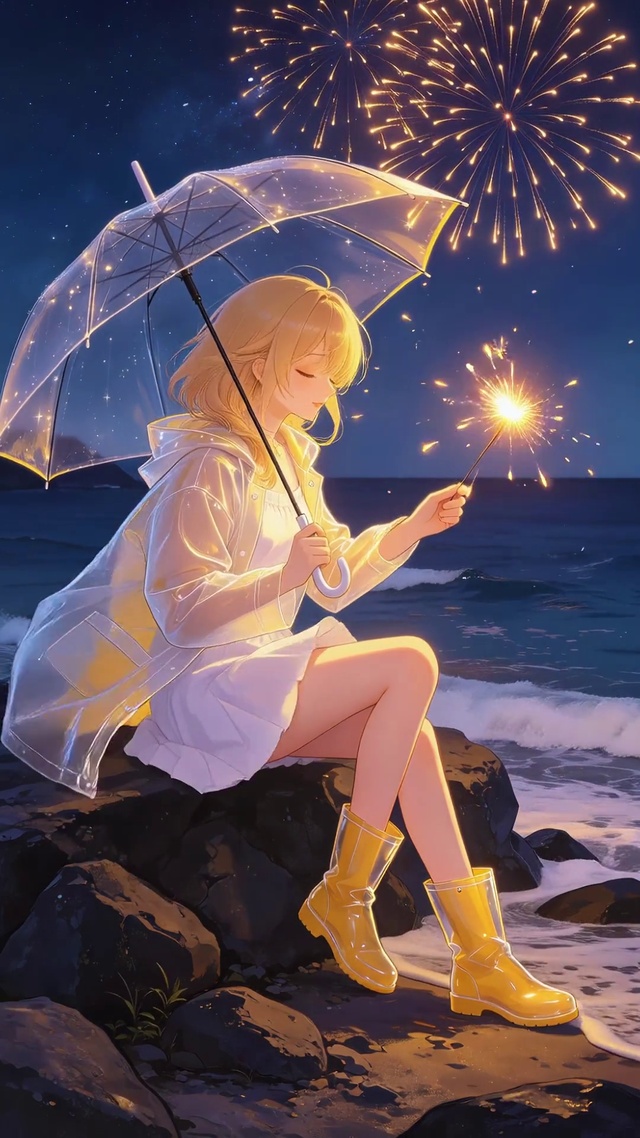 海边撑伞女孩