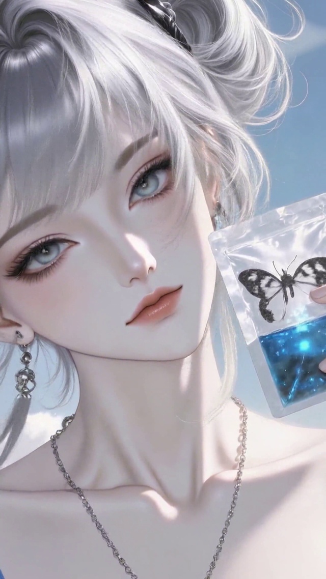 海边银发二次元美少女