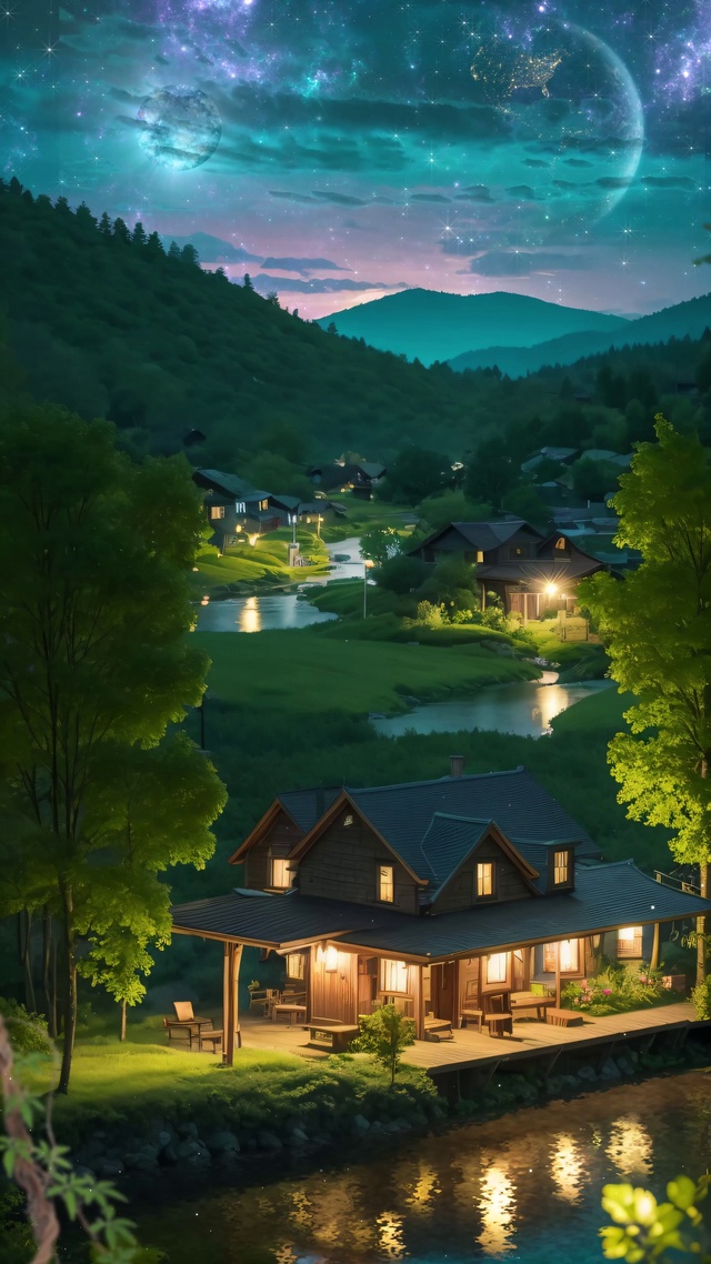 夏日治愈乡村夜景星空