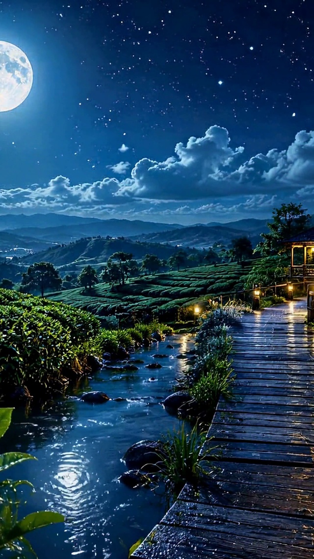 月下茶园夜景