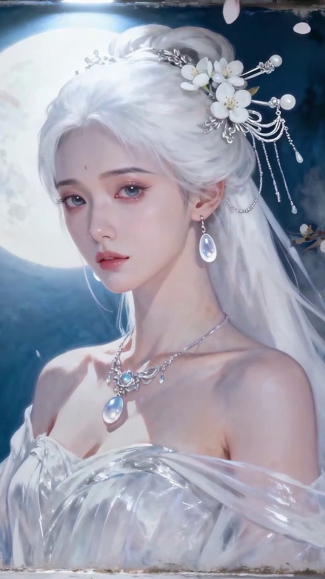 满月花影白发美人