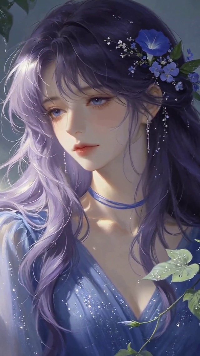 蓝花紫发清纯美少女