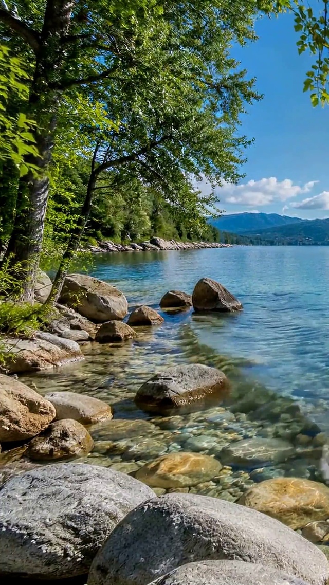 澄澈蓝湖清新自然风景