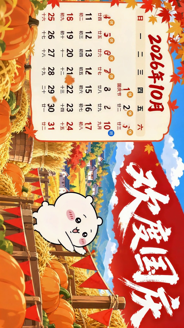 欢度国庆2026十月日历