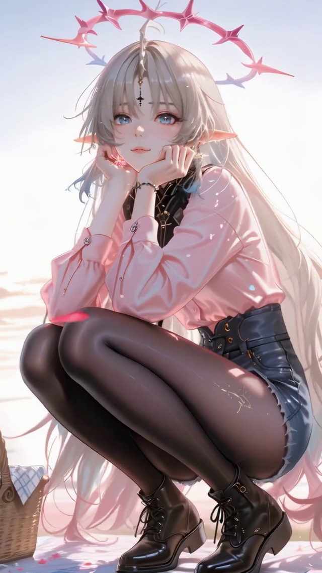 粉色花田野餐