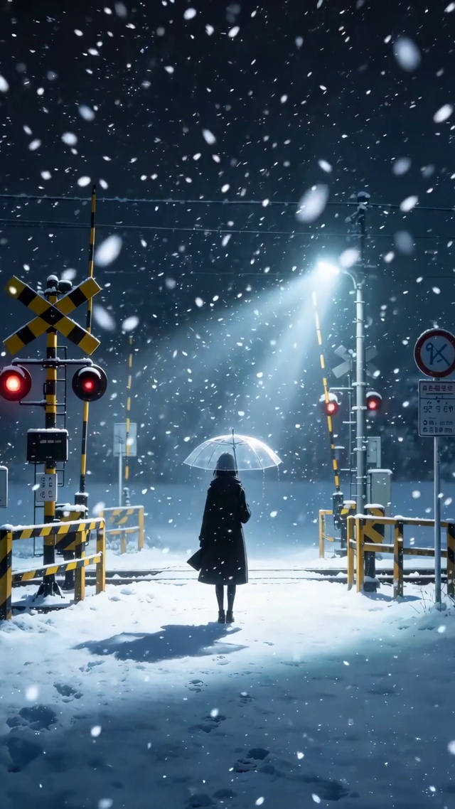 雪天路灯下