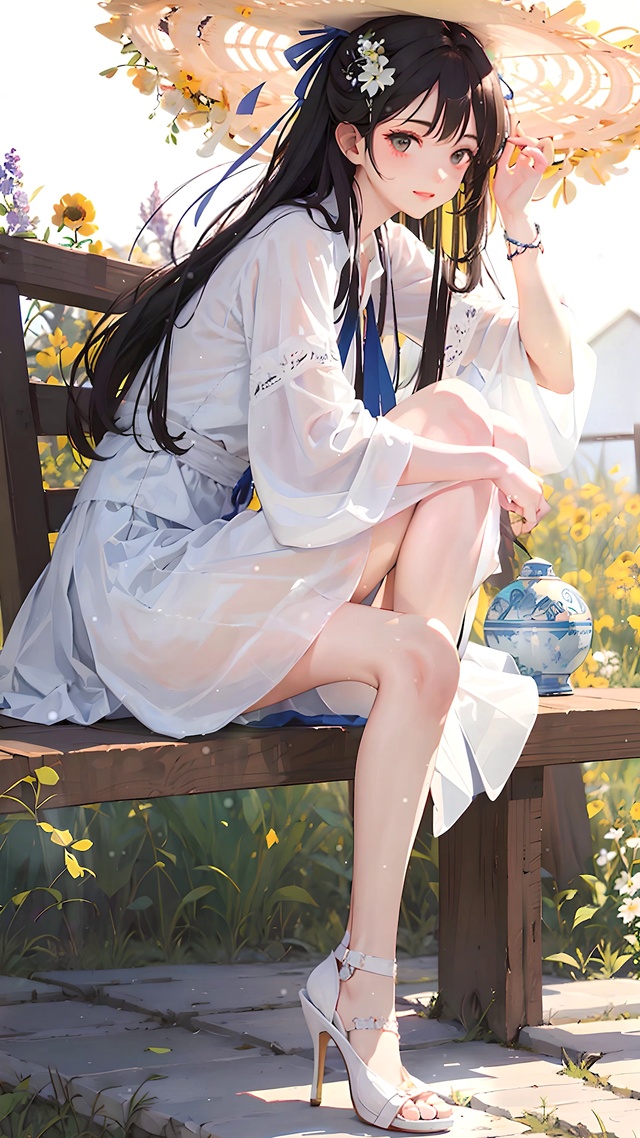 清纯户外草帽少女