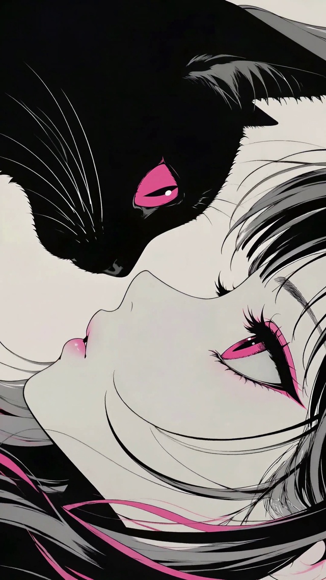 粉瞳少女与黑猫