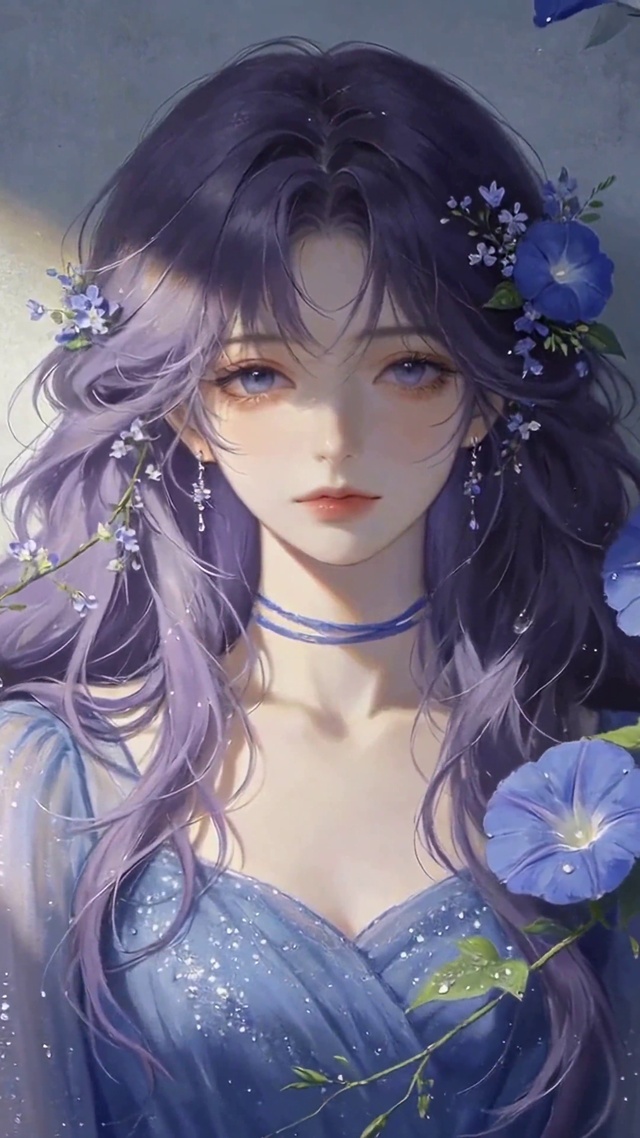 蓝牵牛紫发清新美少女