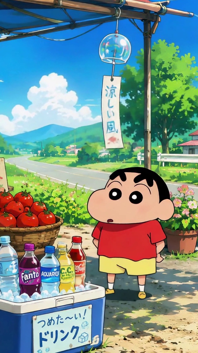夏日乡间果摊的蜡笔小新