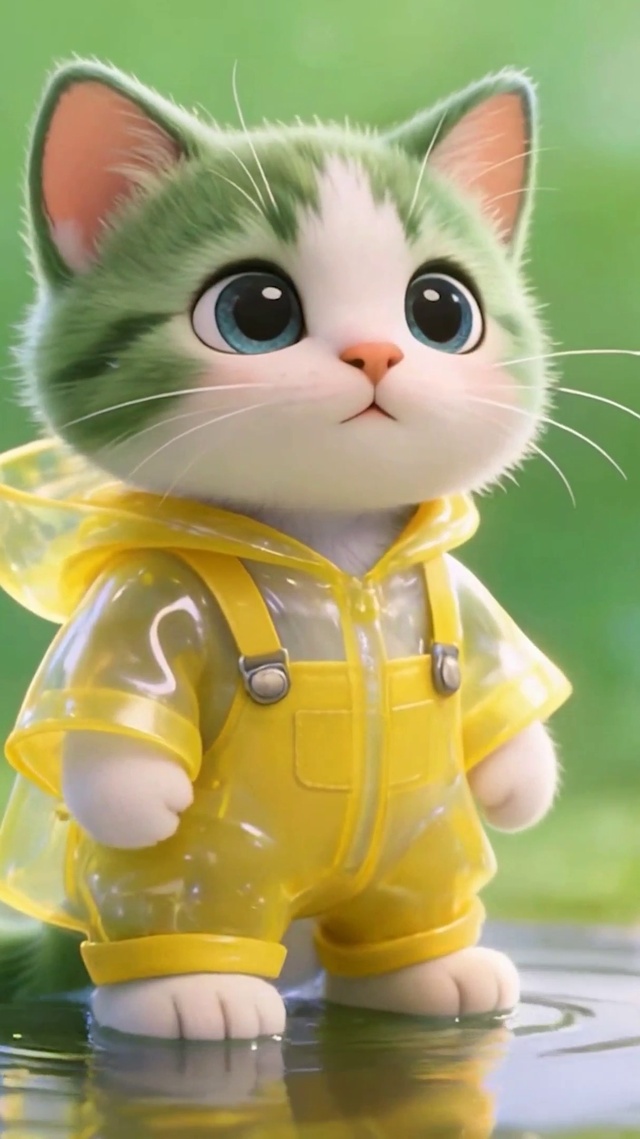 可爱穿着雨衣猫咪