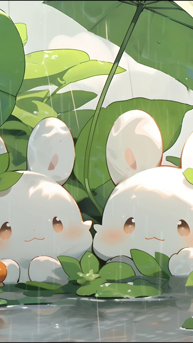 雨中躲雨的小兔兔