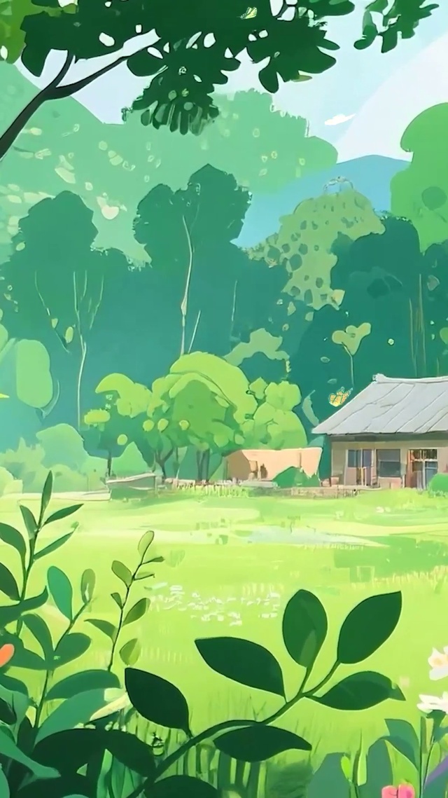 护眼绿景树木房屋