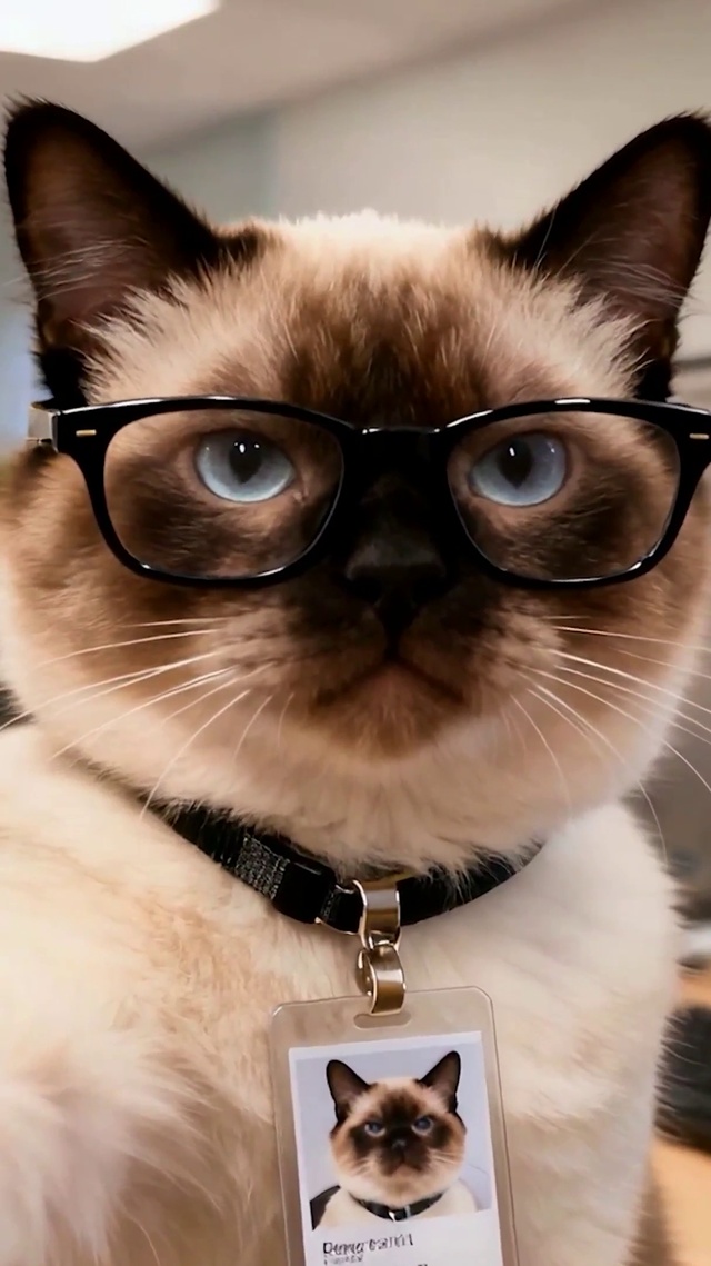 戴工作牌和戴眼镜猫咪