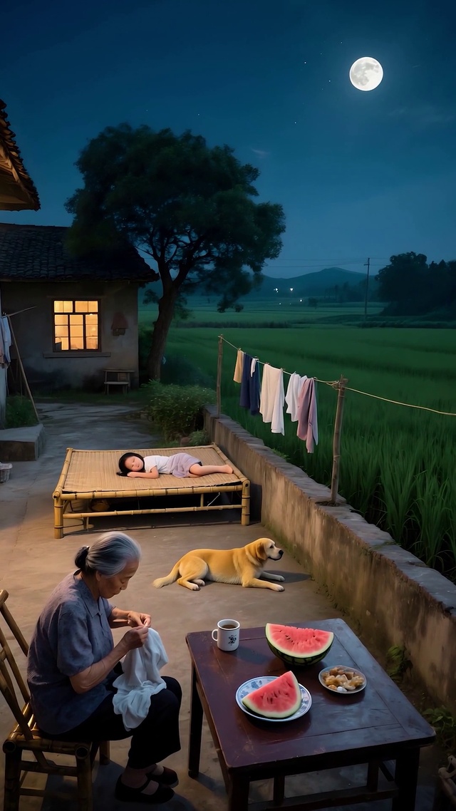 农村田间夜晚月色