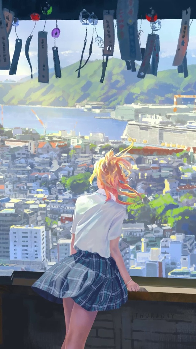 动漫俯瞰城市风景