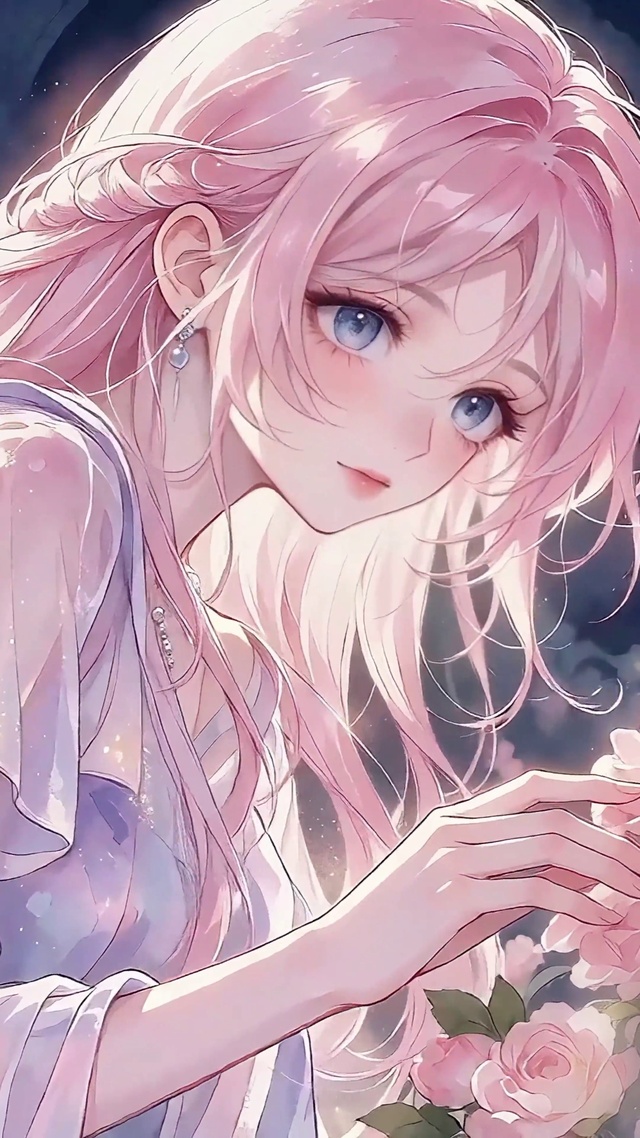 粉玫瑰花海少女