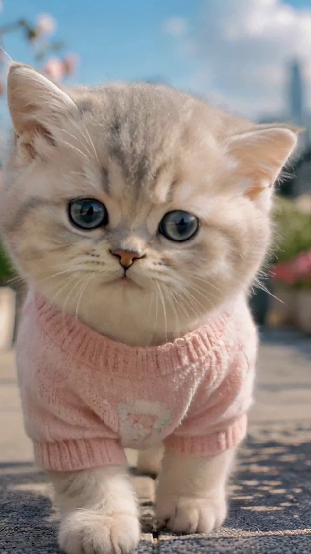 粉色花丛可爱小猫咪