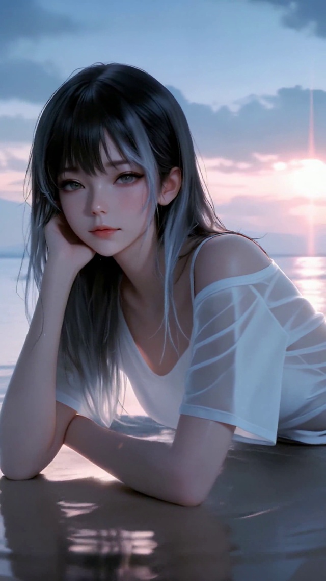 海边黄昏氛围感美女