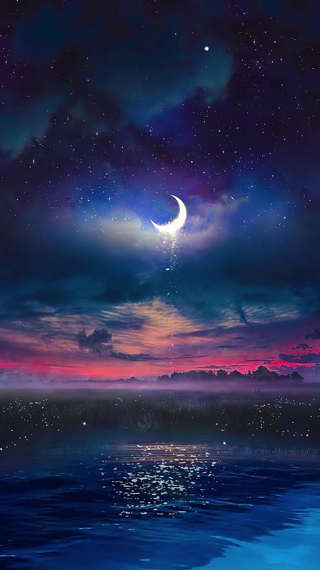 超唯美弯月夜空