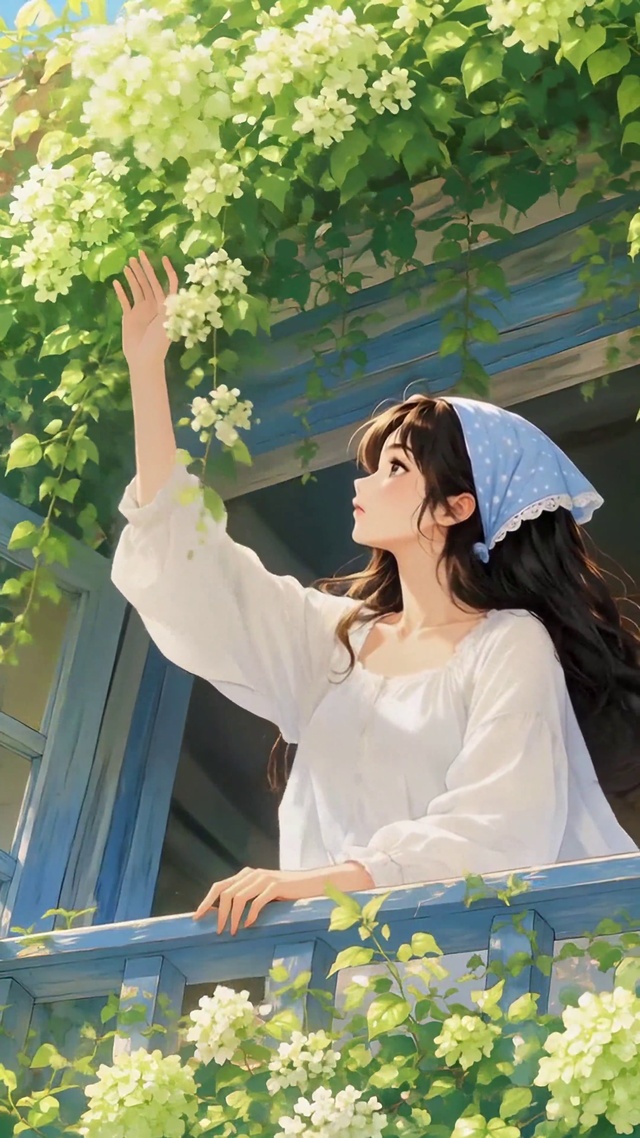 窗边花下治愈系动漫少女