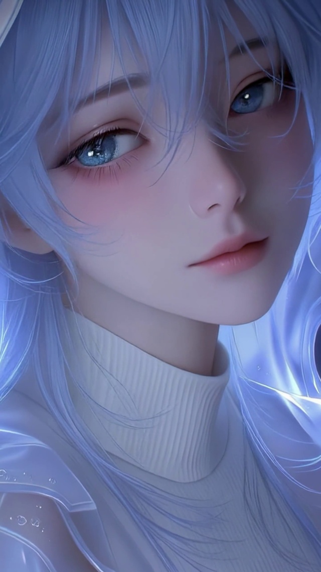 雨夜霓虹下的蓝发少女