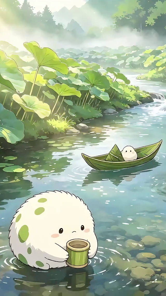 溪流呆萌白团子