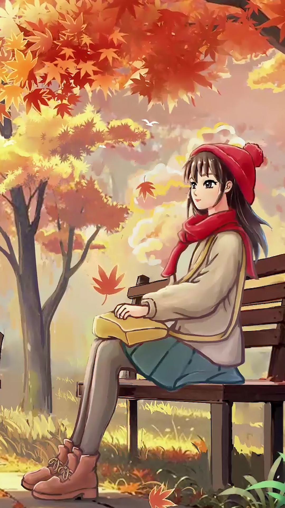 赏红叶的少女