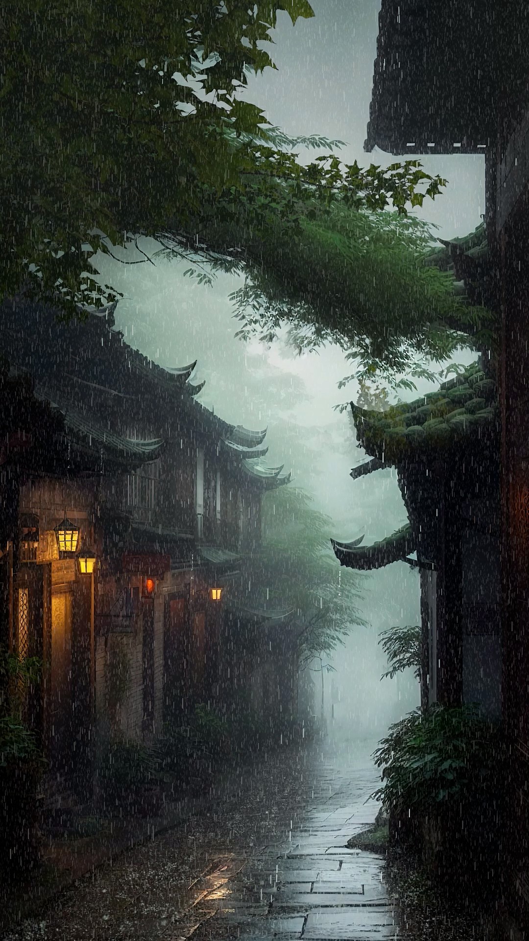 下雨天古镇意境壁纸