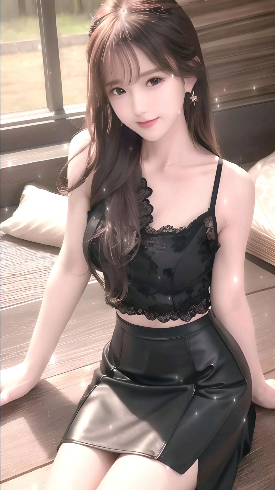 4K 黑色短皮裙的少女