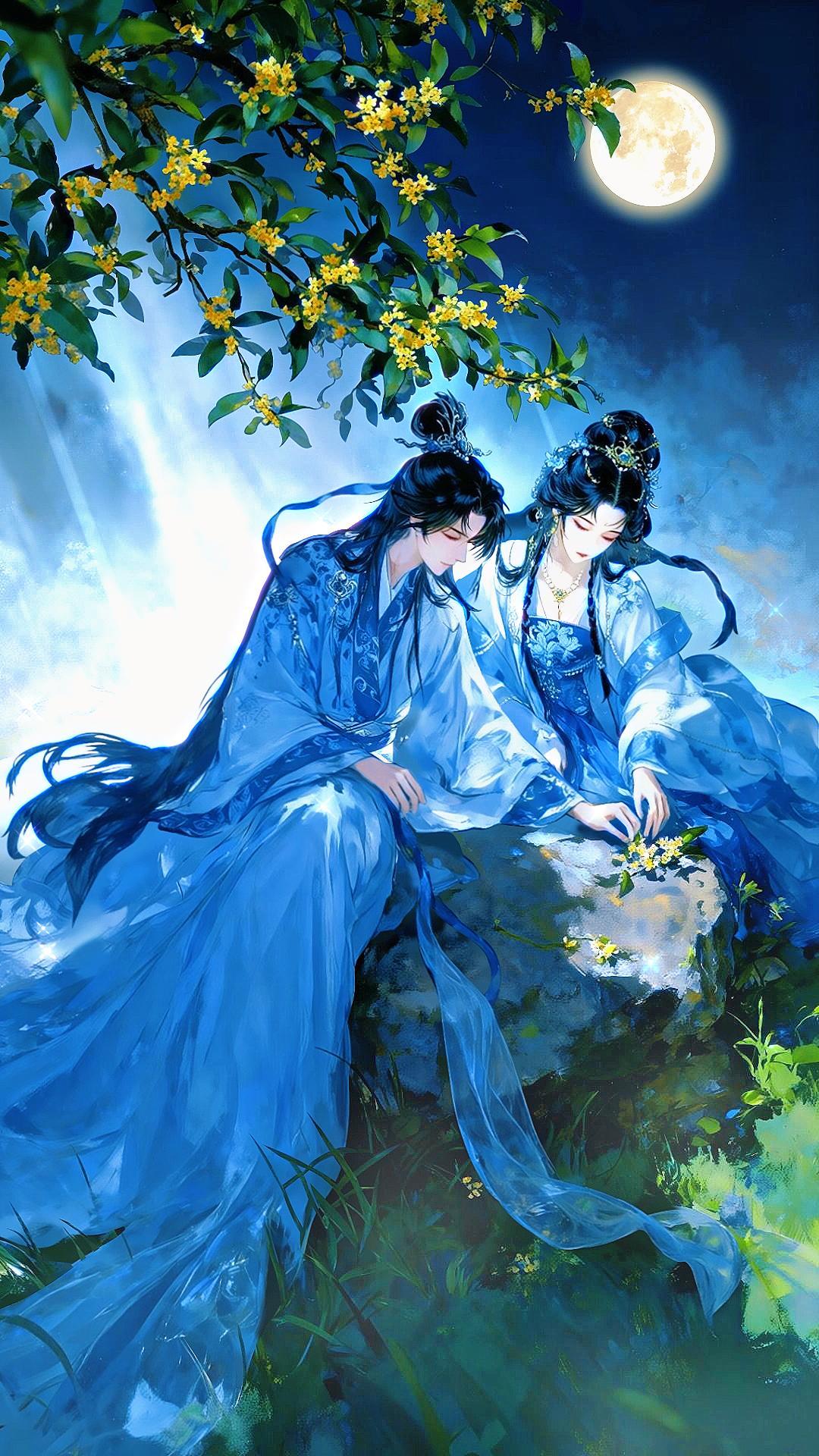 中秋月下嫦娥与吴刚