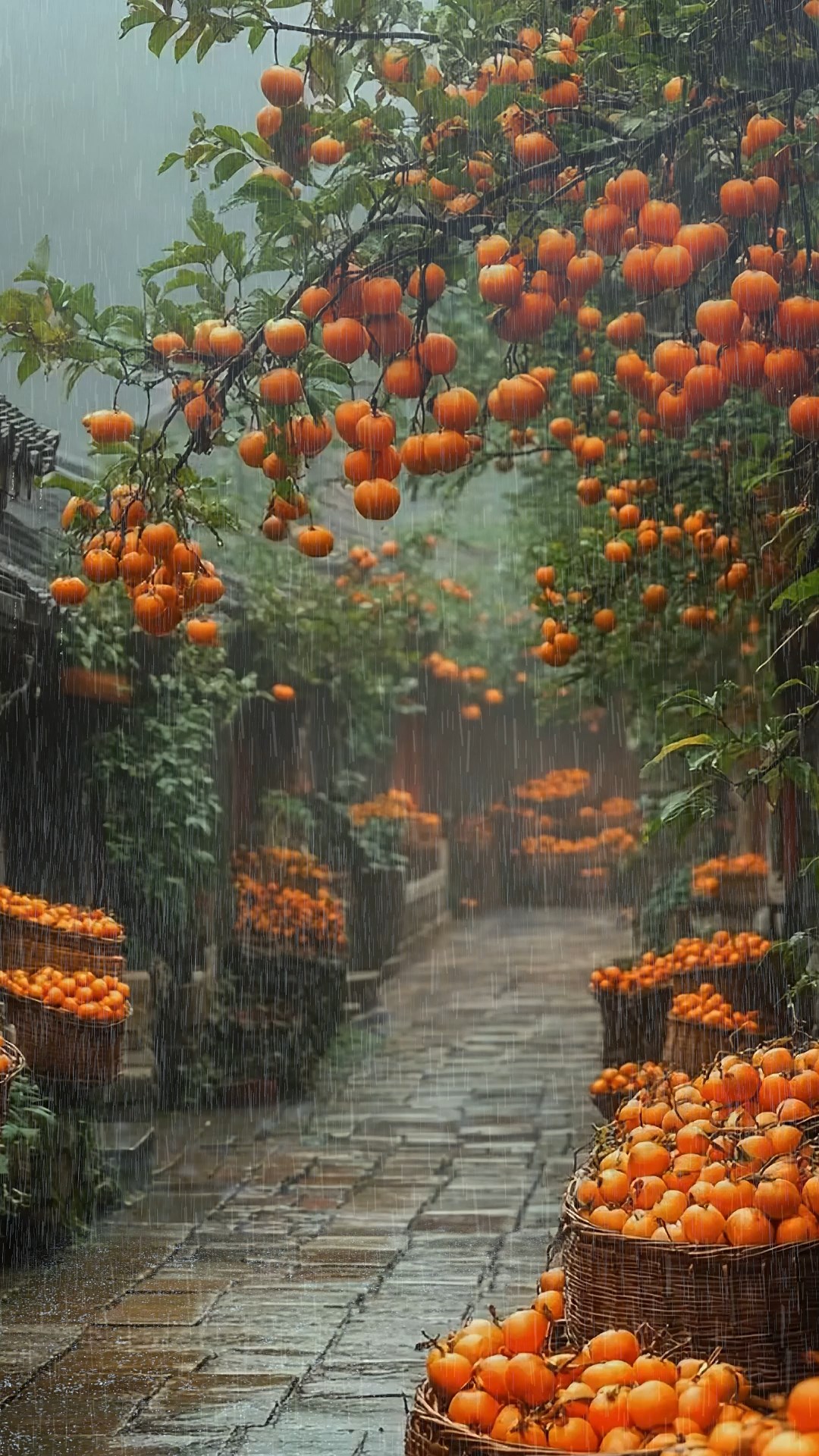 雨天柿子树