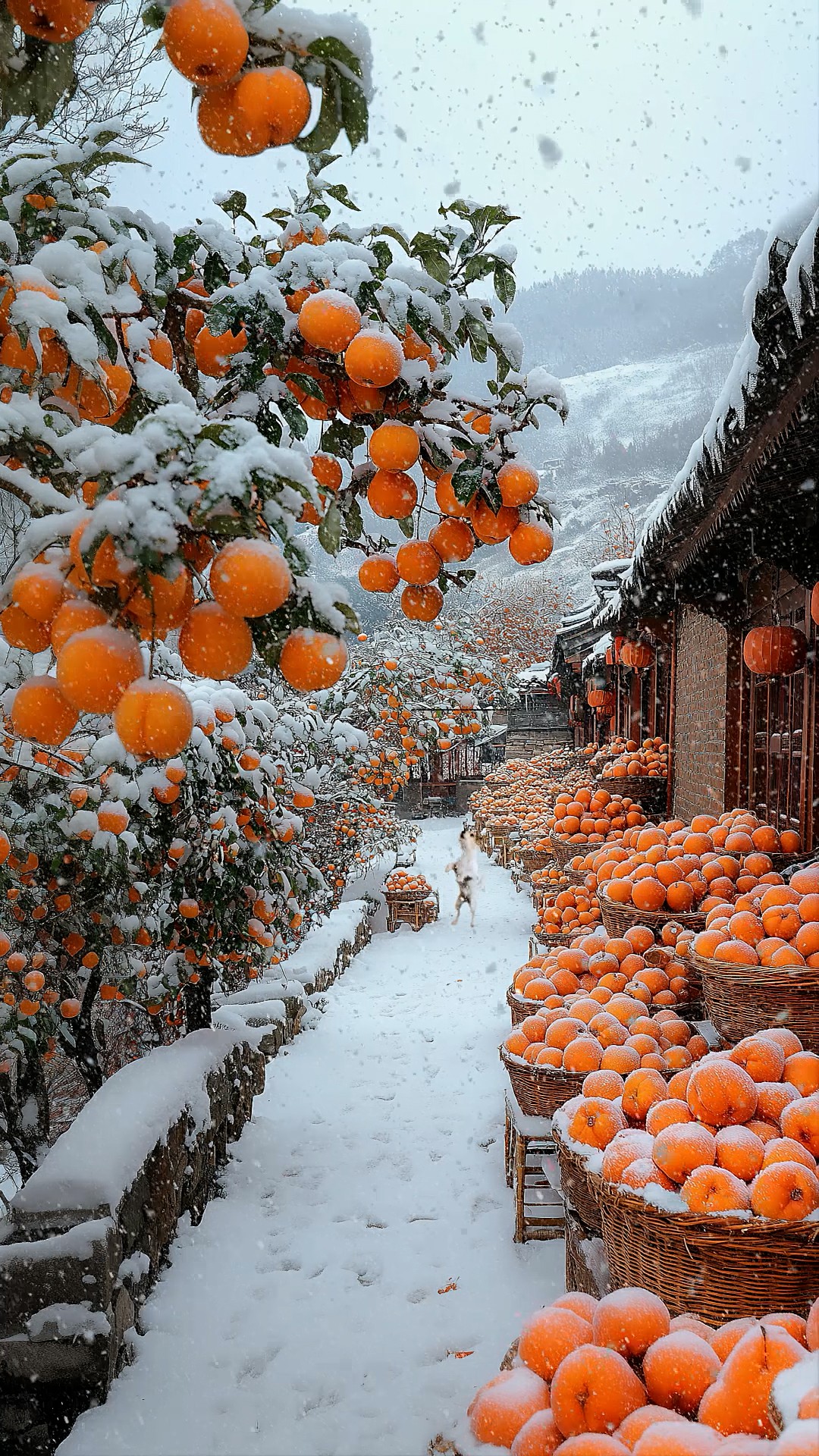 下雪天柿子树