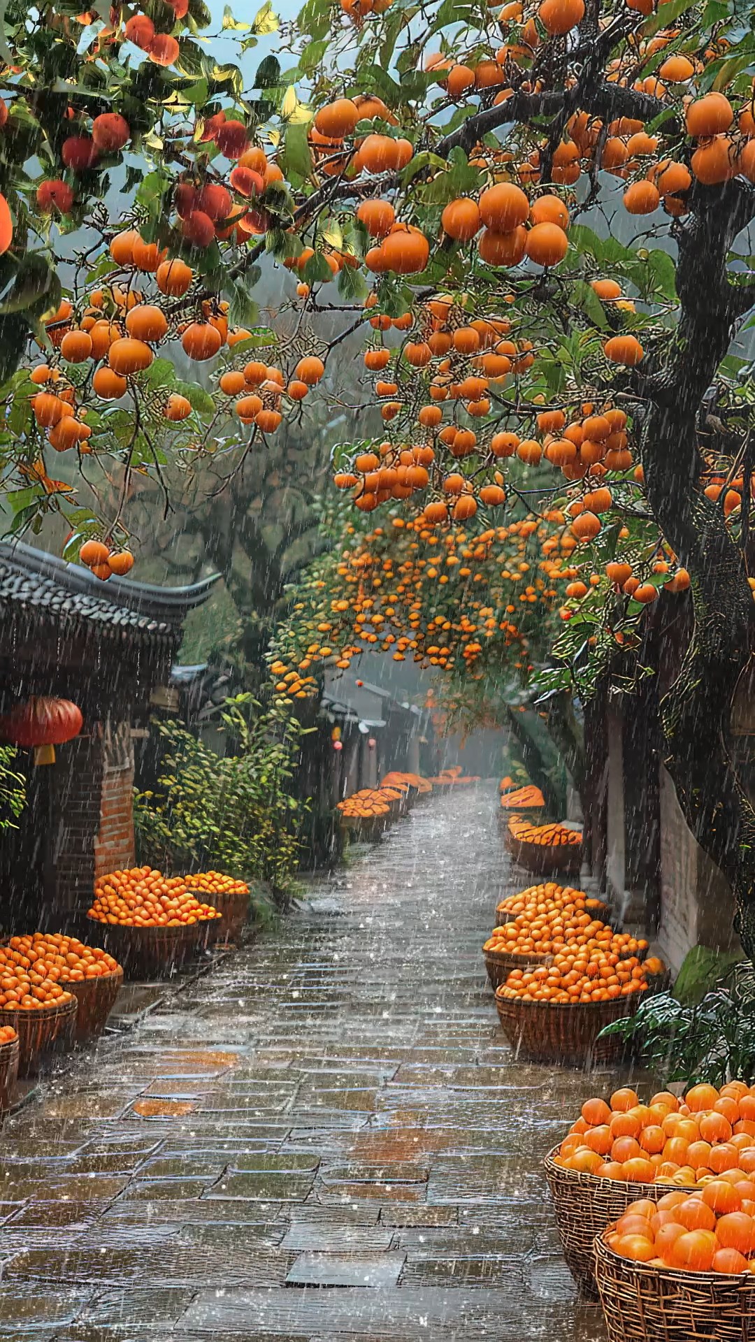 雨天柿子树