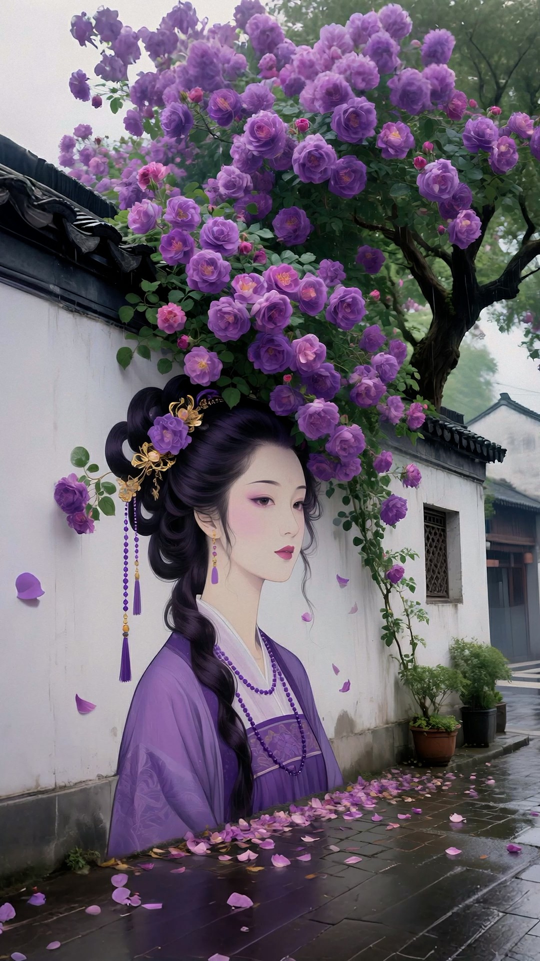 中式美学墙绘女孩